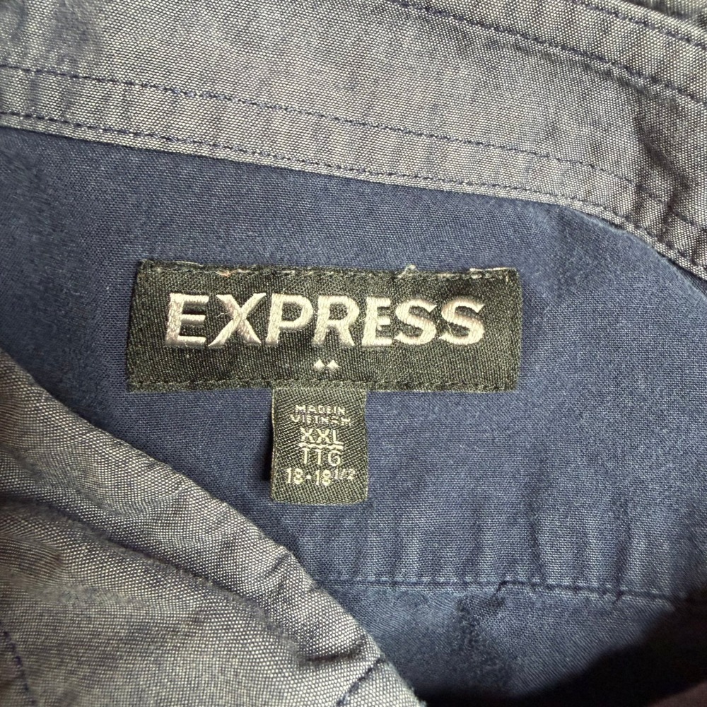 Express Men's Blue Striped Short Sleeve Button Up Shirt Size XXL - Picture 3 of 6